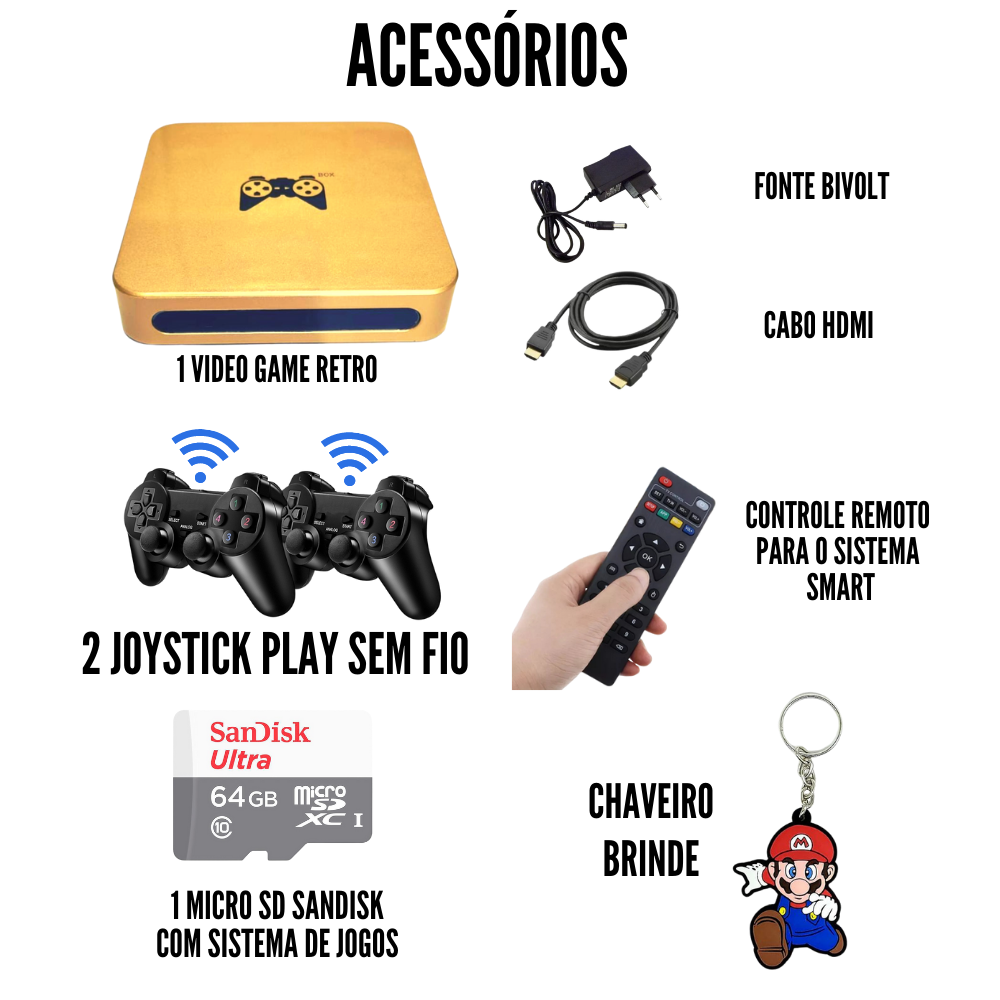 Vídeo Game Box 90000 Jogos Clássicos Retro 1 Controle com Fio - GAME LIFE  BRASIL