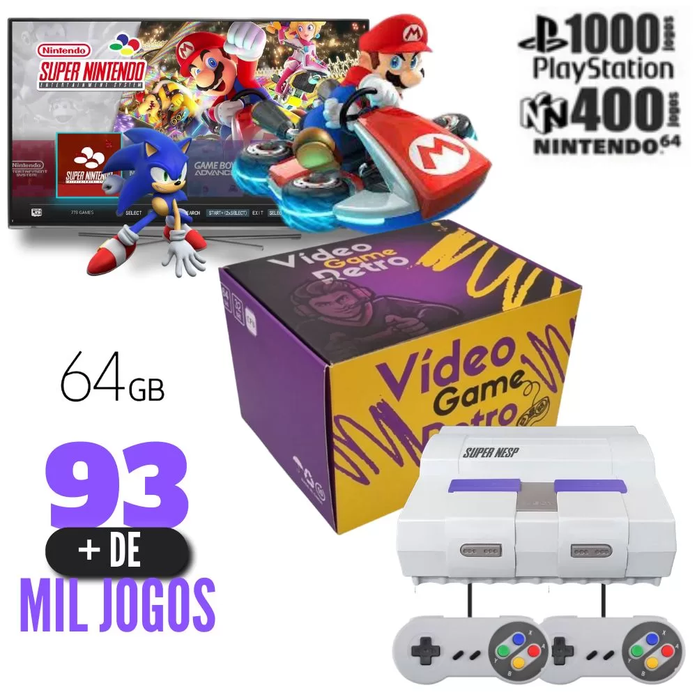 Mini Super nintendo 34 mil jogos 4 controles