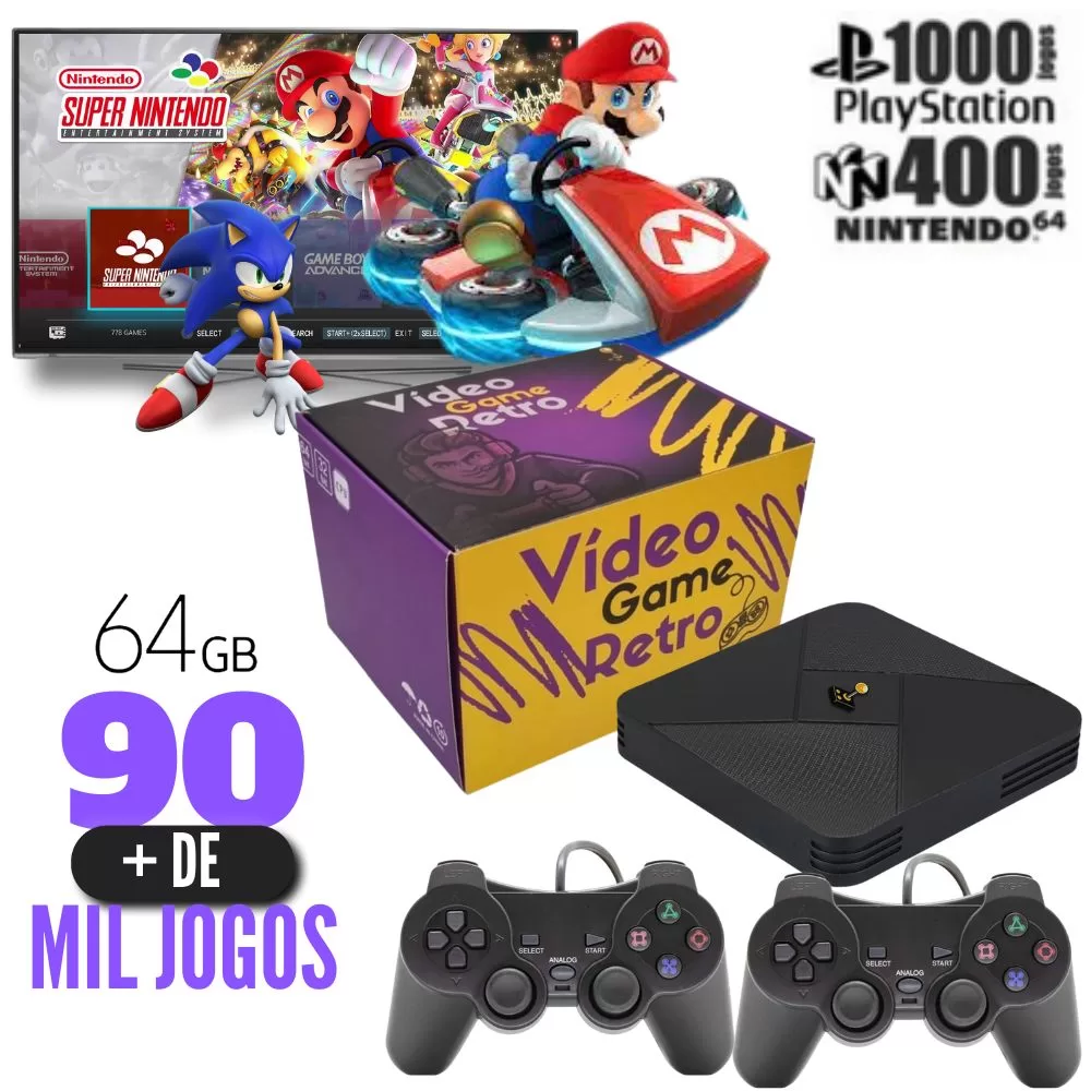 Video Game Retro PS PRO + 80.000 Mil jogos + 82 Sistemas + 2 Controles PS